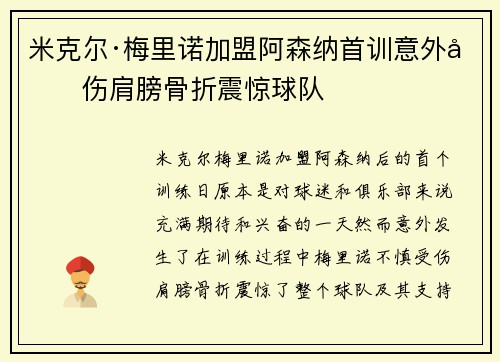 米克尔·梅里诺加盟阿森纳首训意外受伤肩膀骨折震惊球队 米克尔·梅里诺加盟阿森纳首训意外受伤肩膀骨折震惊球队